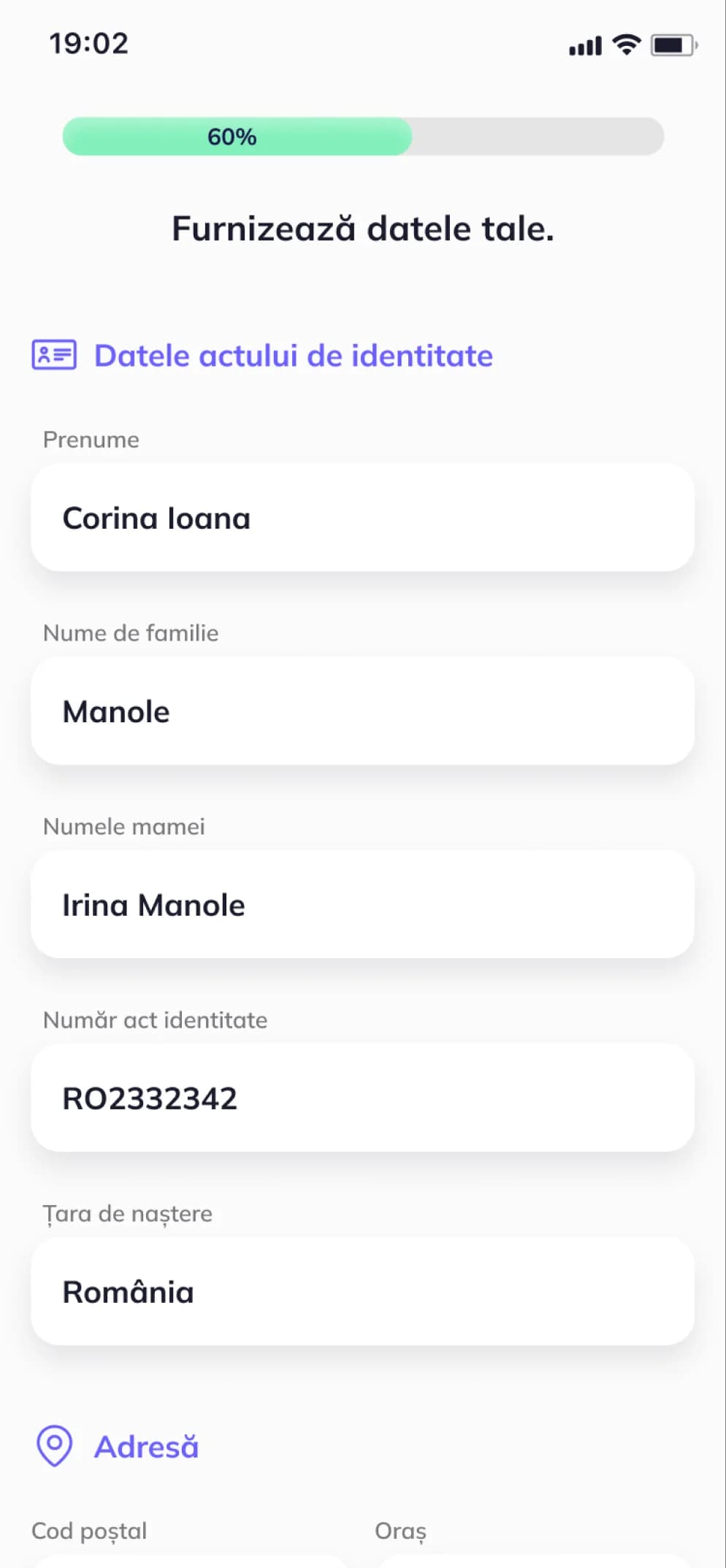 Introducerea datelor personale