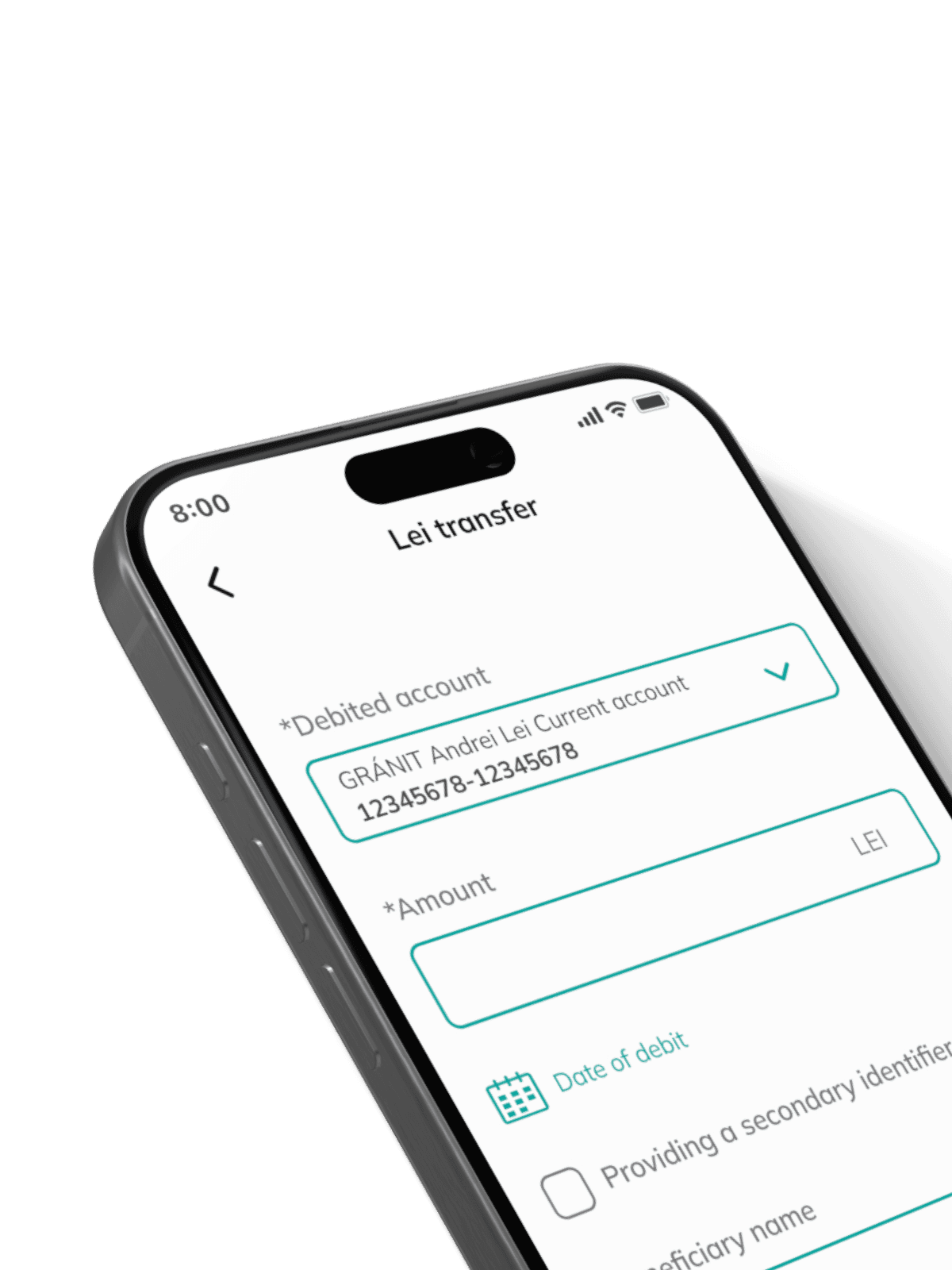 Belföldi utalás űrlap a mobiltelefon kijelzőjén