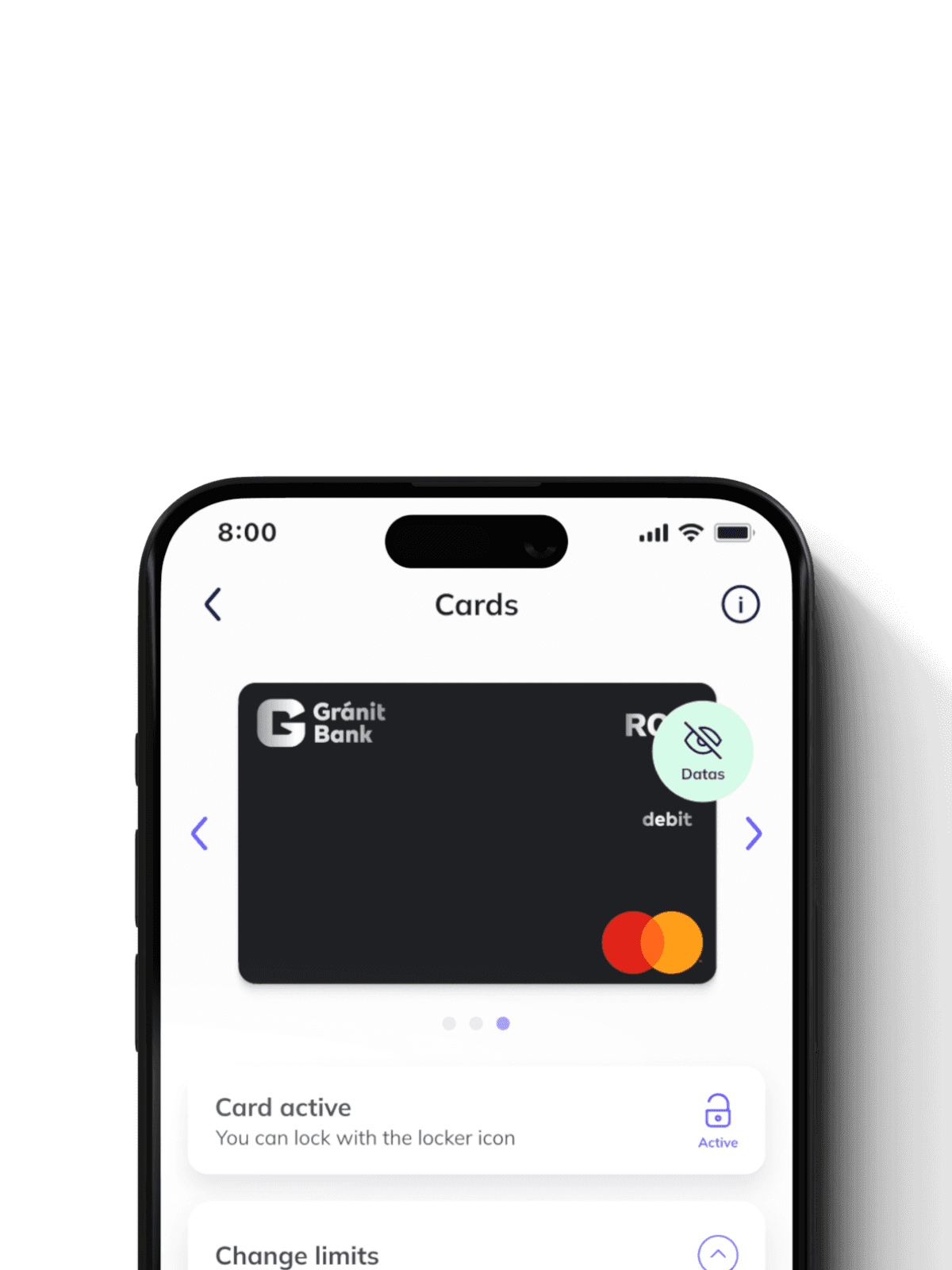 Gránit bank bankkártya a mobiltelefon kijelzőjén